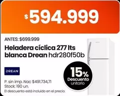 Drean - Heladera cíclica 277 lts hdr280f50b