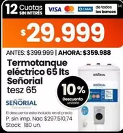 Señorial - Termotanque eléctrico 65 lts tesz 65