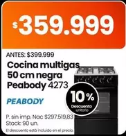 Peabody - Cocina multigas 50 cm negra 4273