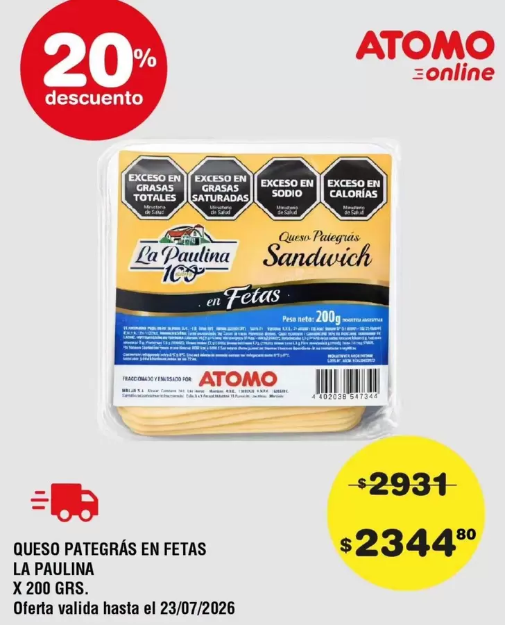 La paulina - QUESO PATEGRÁS EN FETAS LA PAULINA X 200 GRS.