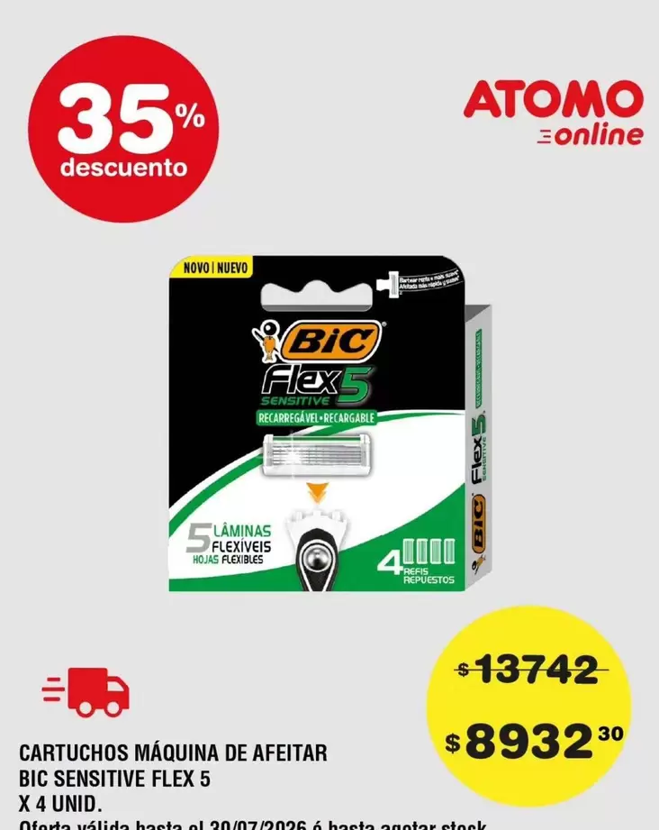 BIC - CARTUCHOS MÁQUINA DE AFEITAR SENSITIVE FLEX 5 X 4 UNID