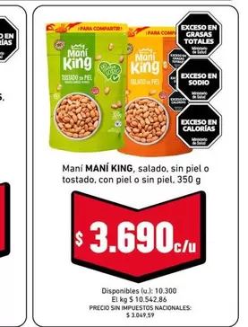 King - Maní , salado, sin piel o tostado, con piel o sin piel