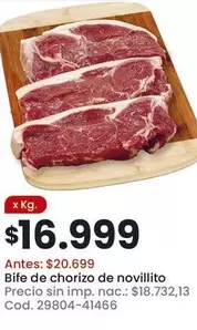 X$ - Bife de chorizo de novillito Cod. 29804-41466