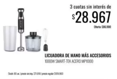 Smart tek - LICUADORA DE MANO MÁS ACCESORIOS 1000W SMART-TEK ACERO MP1000