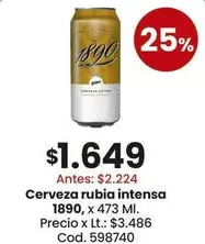 1890 - Cerveza rubia intensa , x 473 Ml.