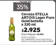 Stella Artois - Cerveza STELLA ARTOIS Lager Pure Gold botella