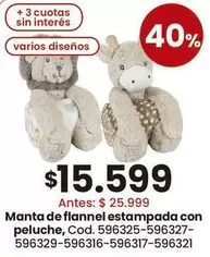 Manta de flannel estampada con peluche, Cod. 596325-596327-596329-596316-596317-596321