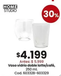 Vaso vidrio doble latte/café, 250 ml. Cod. 603328-603329