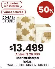 Manta sherpa hojas, Cod. 616301-616302-616303