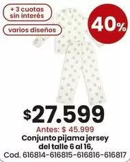 Conjunto pijama jersey del talle 6 al 16, Cod. 616814-616815-616816-616817