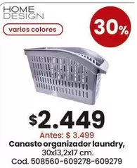 Canasto organizador laundry, 30x13,2x17 cm. Cod. 508560-609278-609279