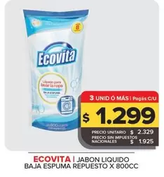 Ecovita - Jabon Liquido Baja Espuma Repuesto