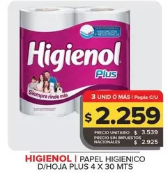 Higienol - Papel Higienico D/Hoja Plus