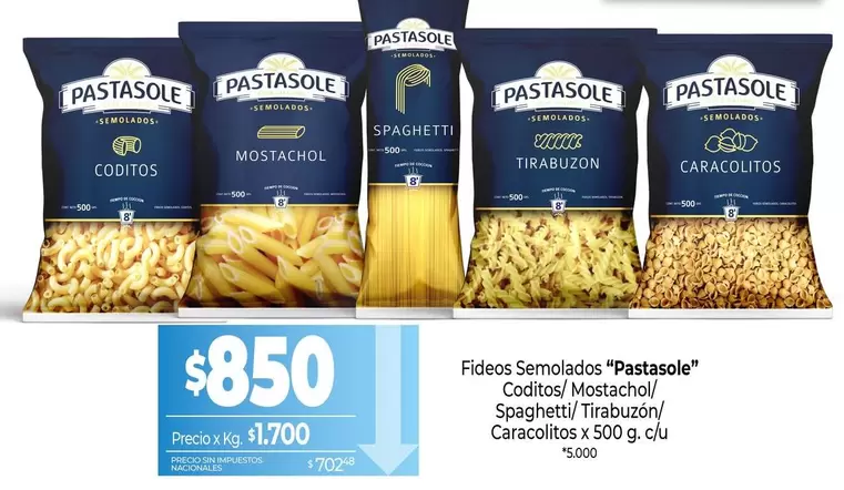 X$ - Fideos Semolados Coditos/ Mostachol/ Spaghetti/ Tirabuzón/ Caracolitos
