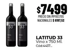 Latitud 33 - Vino x 750 Ml. Cód:4437