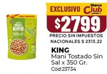 King - Mani Tostado Sin Sal x 350 Gr. Cód:23734
