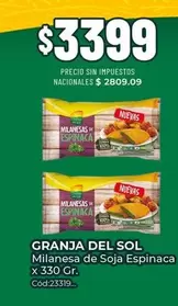 Granja del Sol - Milanesa de Soja Espinaca x 330 Gr. C
uevo 23319