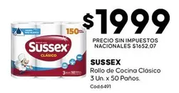 Sussex - Rollo de Cocina Clásico 3 Un. x 50 Paños. Cód.6491