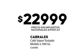 Cabrales - Café Súper Tostado Molido x 500 Gr. Cód:685