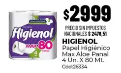 X$ - Papel Higi00enico Max Aloe Panal 4 Un. X 80 Mt.