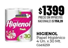 Higienol - Papel Higi9enico 4 Un. x 30 Mt.
