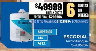 Escorial - Termotanque 45 LT. Cód:85704