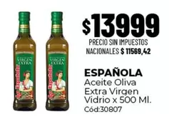 X$ - Aceite Oliva Extra Virgen Vidrio x 500 Ml. Cód:30807