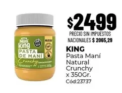 King - Pasta Maní Natural Crunchy x 350Gr. Cód:23737