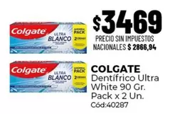 Colgate - Dentífrico Ultra White 90 Gr. Pack x 2 Un. Cód:40287
