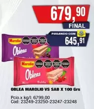 Marolio - Obleas VS SAB X 100 Grs