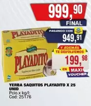 Playadito - YERBA SAQUITOS X 25 UNID Cod: 25176