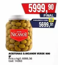 Don Nicanor - ACEITUNAS D.NICANOR VERDE 900 GR