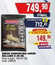 Sardo - QUESO SANcARLINA SARDO RALLADO X 40 GR. Cod: 29033
