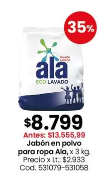 Ala - Jabón en polvo para ropa , x 3 kg. Precio x Lt.: $2.933
