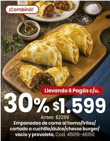 Empanadas de carne al horno/fritas/cortada a cuchillo/dulce/chesse burger/vacío y provoleta, Cod. 45019-46150