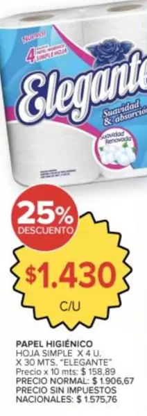 Elegante - HOJA SIMPLE X 4 U. X 30 MTS.