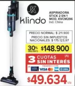 ASPIRADORA STICK 2 EN 1 Mod. KVCM296