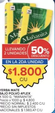 Mañanita - YERBA MATE BAJO POLVO 4FLEX