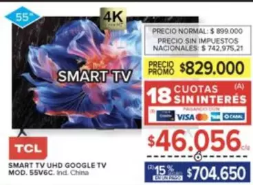 TCL - SMART TV UHD GOOGLE TV MOD. 55V6C