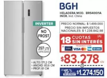 BGH - HELADERA MOD. BRS40011A INOX.