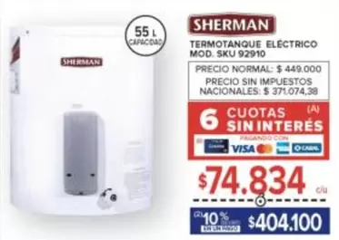 sherman - TERMOTANQUE ELÉCTRICO MOD. SKU 92910