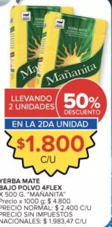 Mañanita - YERBA MATE BAJO POLVO 4FLEX