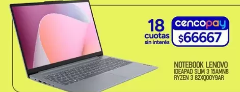 Lenovo - NOTEBOOK IDEAPAD SLIM 3 15AMN8 RYZEN 3 82XQ00Y9AR