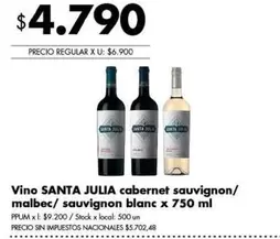 Santa Julia - Vino cabernet sauvignon/malbec/sauvignon blanc