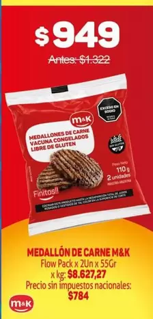 M&K - Medallones de Carne Vacuna Congelados Libre de Gluten