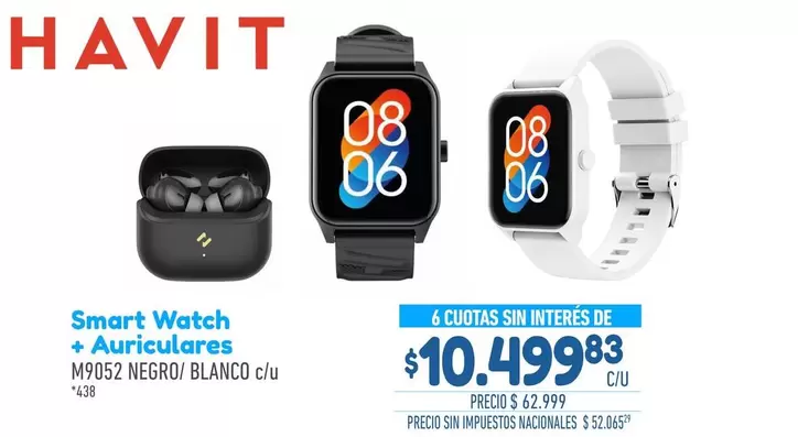 Negro - Smart Watch + Auriculares M9052