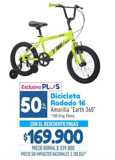 Bicicleta Rodado 16 Amarilla "Earth 360"