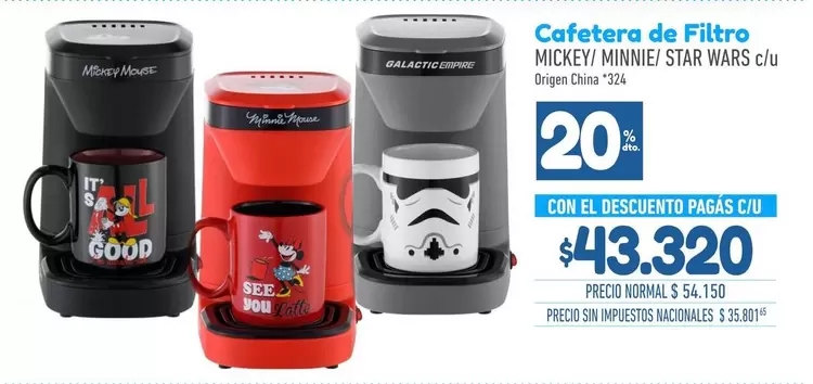 Good - Cafetera de Filtro MICKEY/ MINNIE/ STAR WARS c/u
