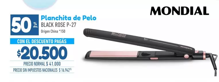 Mondial - Planchita de Pelo BLACK ROSE P-27