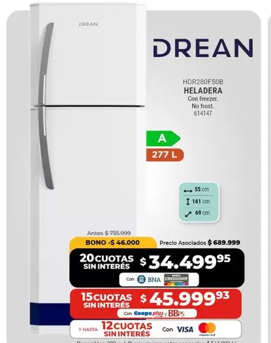 Drean - HDR280F 50B HELADERA